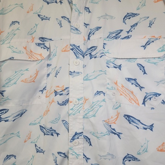 Izod Saltwater Performance Shirt Men Size XXL Short Sleeve Fish Print Stretch - Picture 8 of 14